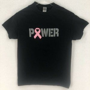 Breast Cancer Awareness Power Womens T-Shirt Small Black Big Logo Pink Ribbon